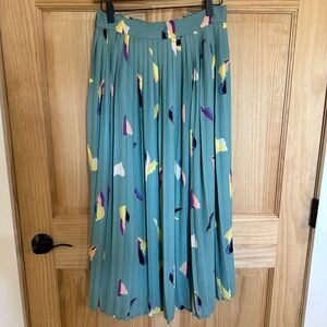 Bohme Teal pleated Skirt with Colorful Abstract Design